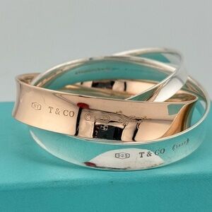 SUPER RARE Tiffany & Co. 1837 Interlocking Rubedo & Silver Bangles Bracelet